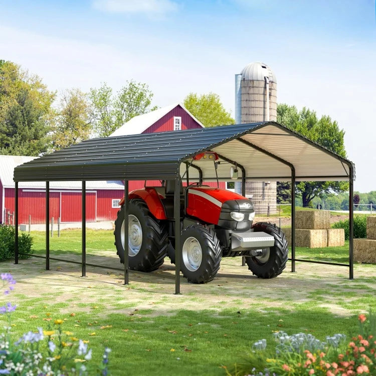 Carport 12x20 FT Metal Carport with Enhanced Base Outdoor Heavy Duty Garage Galvanized Car Shelter for Pickup, Boat, Car and Tra