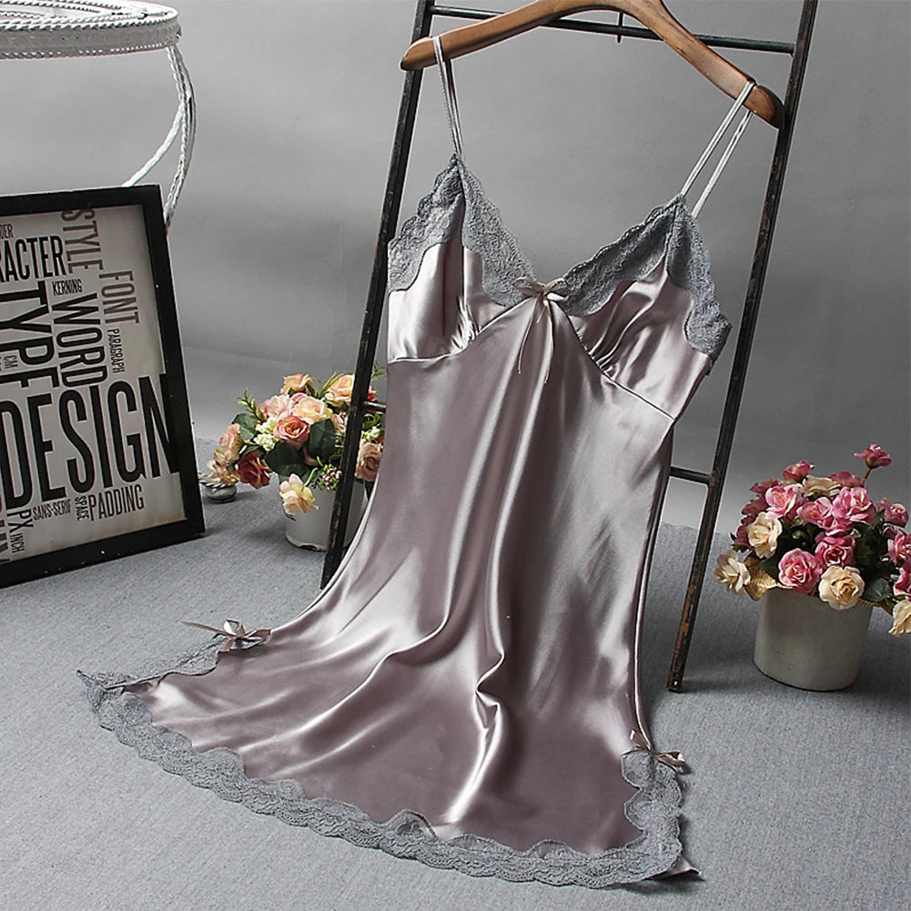 Women Sexy Satin Soft Nightdress Lace Lingerie Women Secret Clothes Sleepwear New Dress Ladies Wrap Dress Robe Sexy Underwear