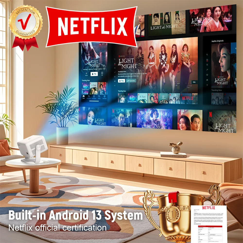 Velec Netflix Certification Projector Android 13 4K Native 1080P 650ANSI With Auto Focus Wifi6 BT5.2 360° Home Outdoor Projector
