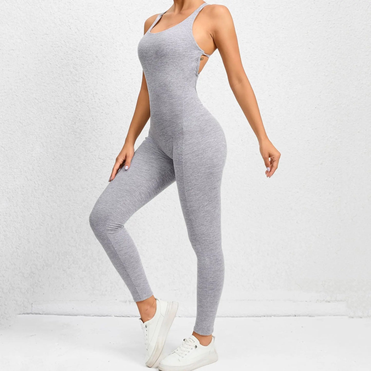 Sexy Backless Bodycon Scrunch Jumpsuit Raises Butt Women Dance Fitness Overalls for Women Sleeveless Yoga Sport Jump Suit Black