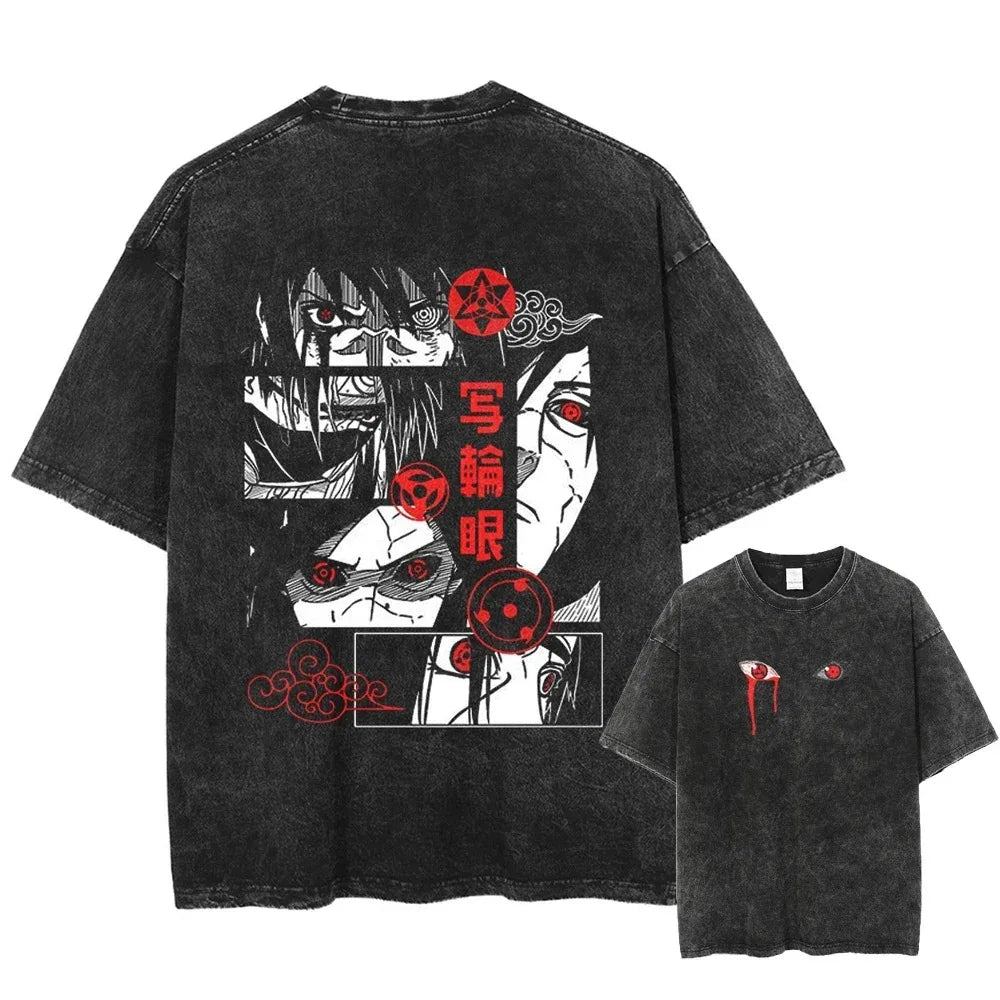 Men Washed Anime Naruto Print T Shirt Hip Hop Streetwear T-Shirt Harajuku Cotton Short Sleeve Casual Tshirt Summer Tops Tees