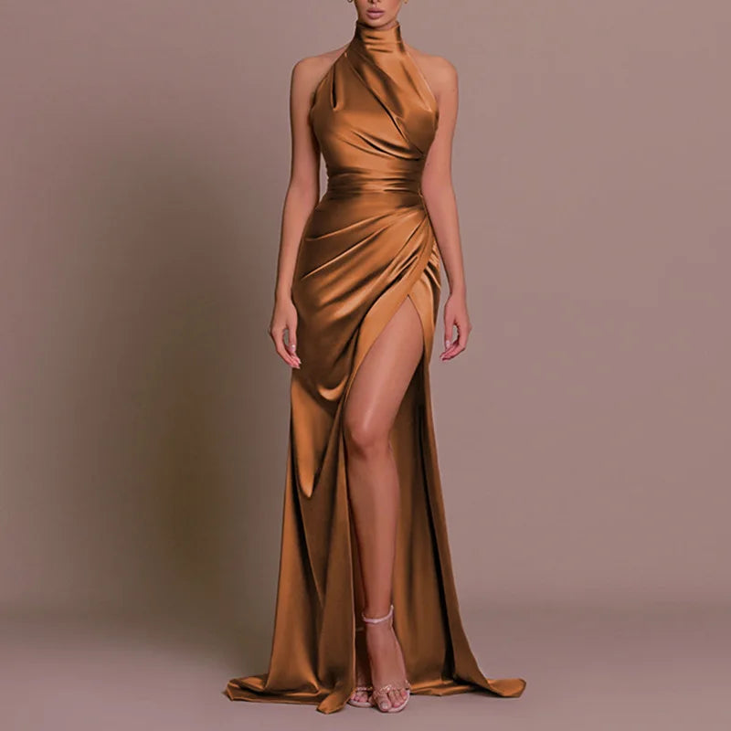 Ladies Summer Fashion Evening Party Dress Women Backless Deep V-Neck Halter Sexy Long Dresses Woman Clothes Birthday Clubwear