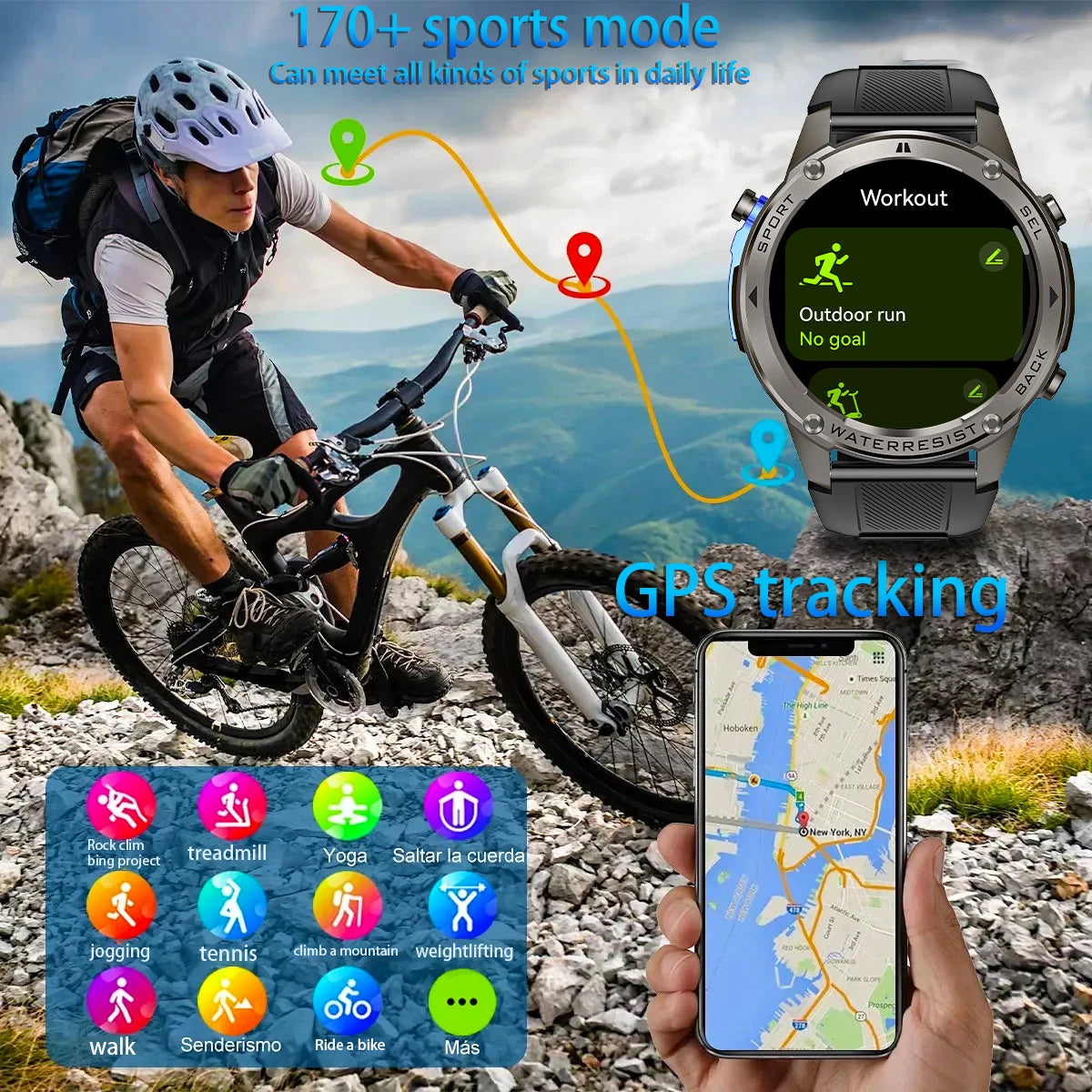 Fanwear T-Rex 3 GPS outdoor sports smart watch, 5ATM swimming smart watch, compass, barometric altitude, Bluetooth call, Valenti