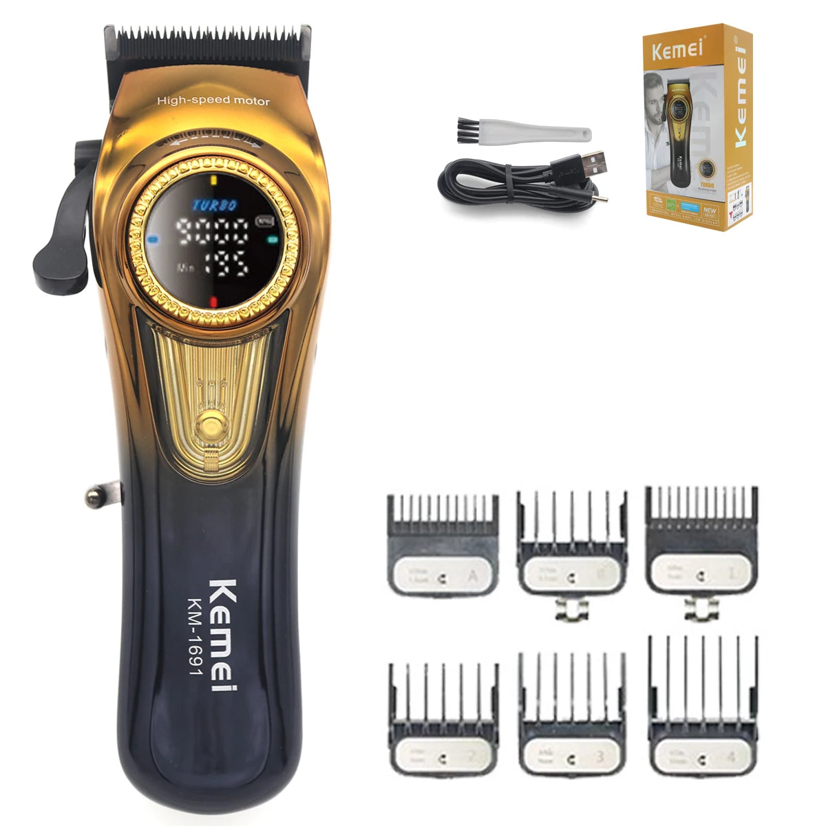 9000RPM 10W Kemei KM-1691 Professional Hair Clipper for Men LED Display Rotation Adjustment Hair Cutting Machine Hair Trimmer