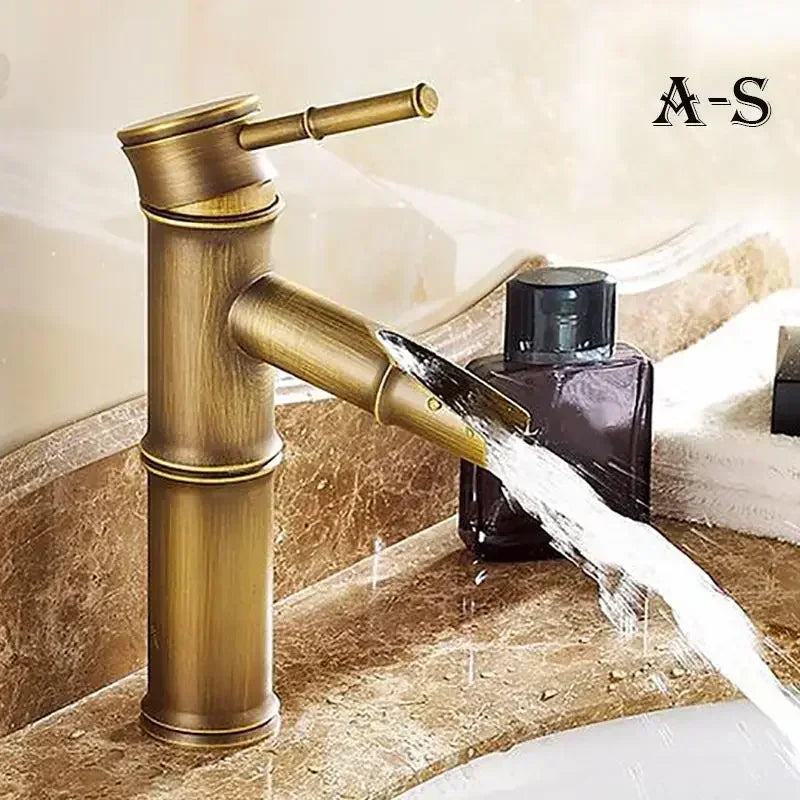 European Antique Bathroom Faucet Brass Basin Faucets Tap Tall Bamboo Hot Cold Water Kitchen Outdoor Garden Taps grifo lavabo