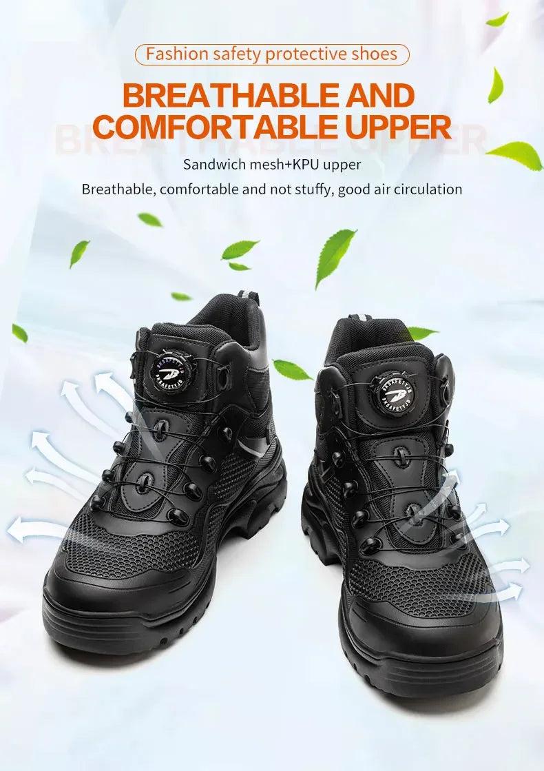 Rotary Buckle Work Boots Safety Steel Toe Shoes Men Breathable Safety Shoes Brand Indestructible Shoes Puncture-Proof work Shoes