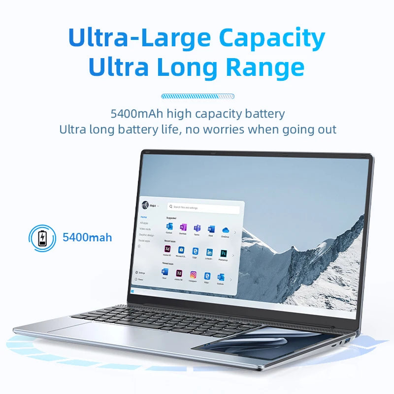 Dual Screen Laptop 32G DDR4 2TB SSD Gaming Laptops 15.6" IPS+7" Touch Screen Intel N100 Processor Windows11 Notebook Computer