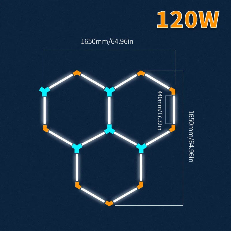 440mm Hexagonal Honeycomb LED Lamp 85-265V 6500K Ultra-bright And Energy-saving Gym Car Beauty Station Lamp