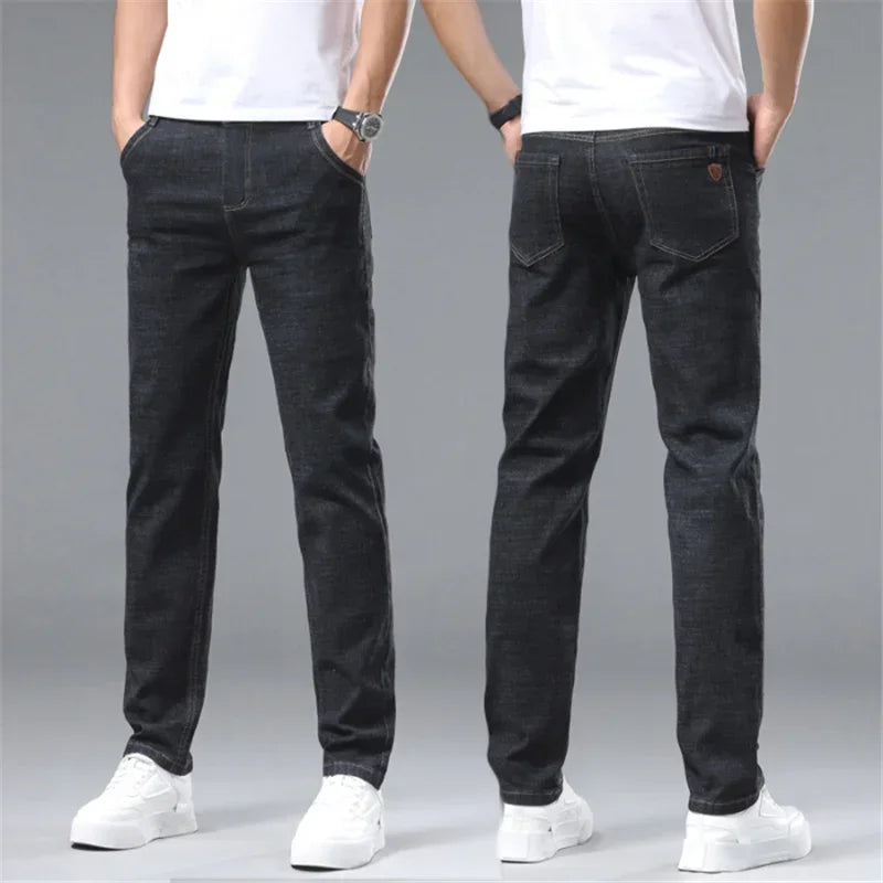 Fashion Men Jeans Stretch Straight Leg Casual Slim Fit Denim Pants Male Brand Luxury Design Business Classic Trousers Large Size