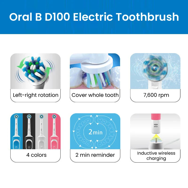 Oral B Vitality 100 Electric Rechargeable Toothbrush Cross Action Clean for Adults Timer Waterproof Tooth Brush