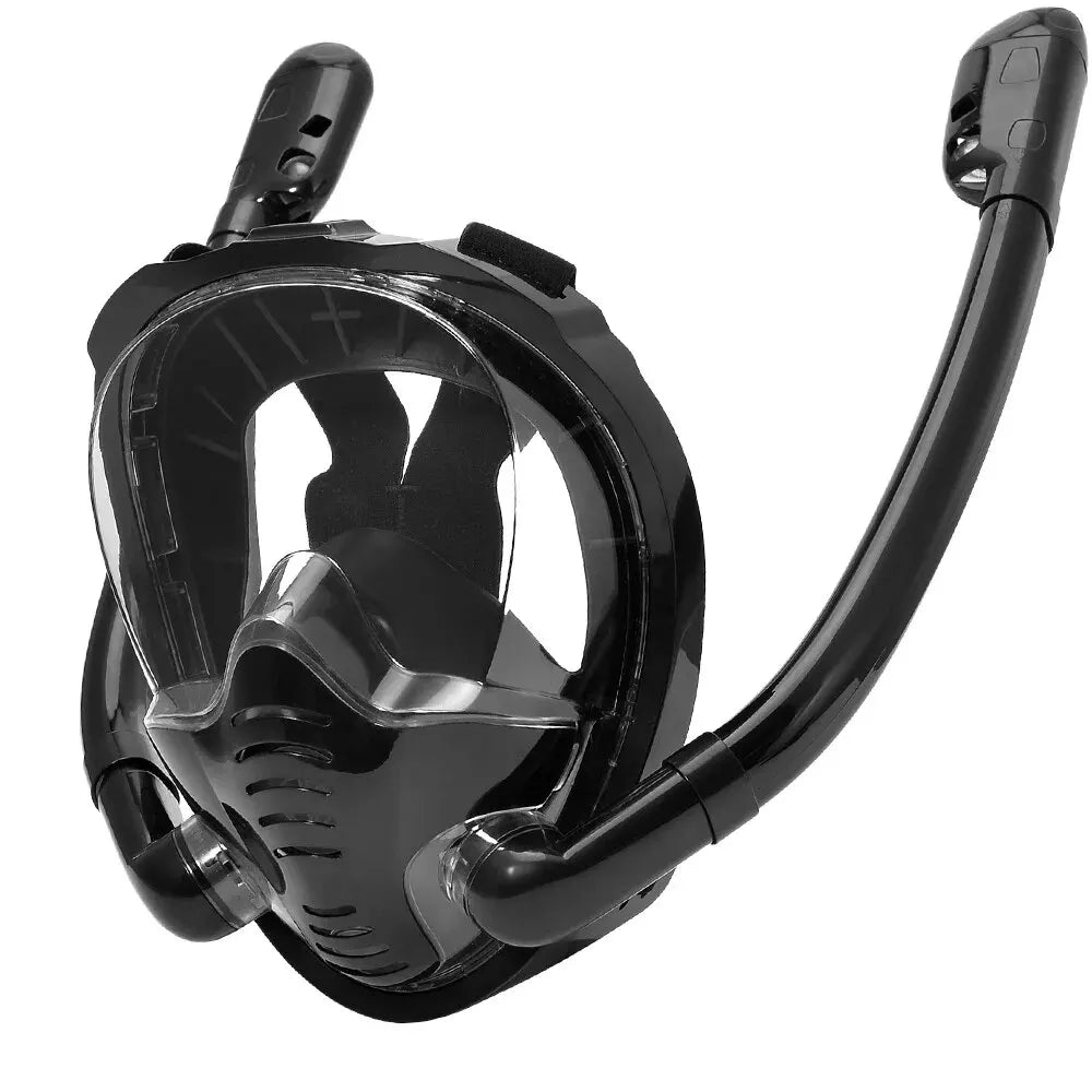 Full Face Snorkel Mask 180°Panoramic View Silicone Dry Top Snorkeling Diving Swimming Goggles With 2 Snorkels Anti-Fog Anti-Lea