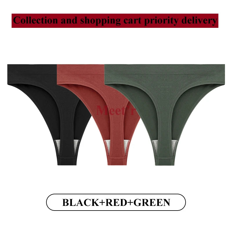 Meet'r 3Pcs/Lot Sexy Women Breathable Thong Low-waist High Elasticity Panties Underwear Breathable G String Temptation Lingerie