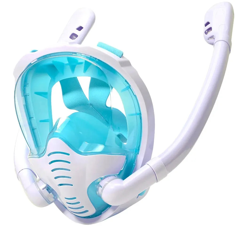 Full Face Snorkel Mask 180°Panoramic View Silicone Dry Top Snorkeling Diving Swimming Goggles With 2 Snorkels Anti-Fog Anti-Lea