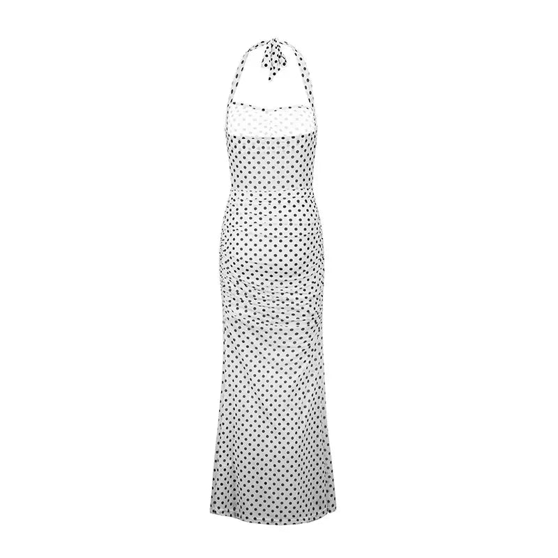 Women Maxi Dresses Summer New Streetwear Fashion Print Halter Split Casual Slim Dress Sexy Backless Low Chest V-Neck Lady Dress
