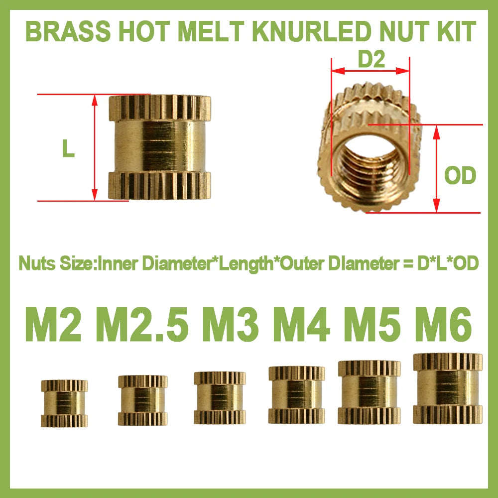 M2 M2.5 M3 M4 M5 M6 Heat Brass Insert Nut Metric Threaded Inserts Hot Melt Knurled Copper Nuts For 3D Printing Assortment Kit
