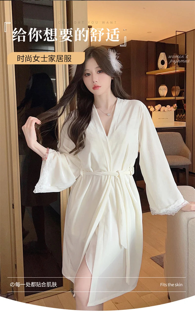Summer Sling Lace Women's Underwear Two-Pieces Set Satin Silk Sleepwear Butterfly Embroidery Backless Nightdress