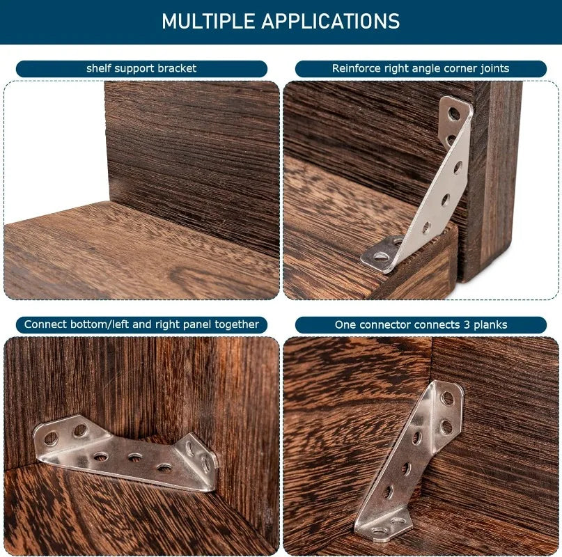 10/1set Corner Brackets Stainless Steel Furniture Angle Shelf Connector Cabinet Support Fixing Frame Corner Brace with Screw