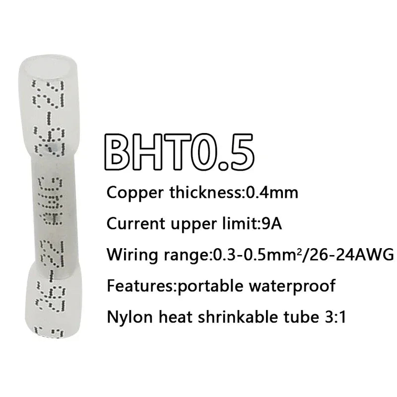 10/50/100/200PCS Heat Shrink Butt Wire Connectors AWG 24-10 0.3-6.0mm2 Waterproof Insulated Automobile Wire Cable Crimp Terminal