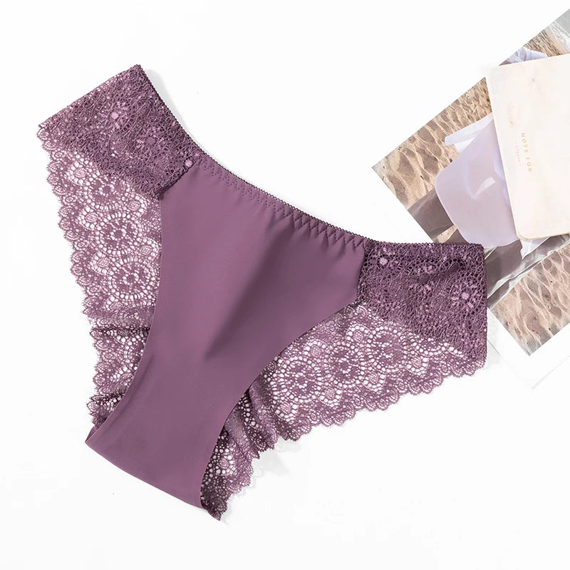 TrowBridge 3PCS/Set Sweet Women's Panties Silk Satin Underwear Lace Sexy Lingerie Girls Breathable Briefs Soft Comfortable Panty