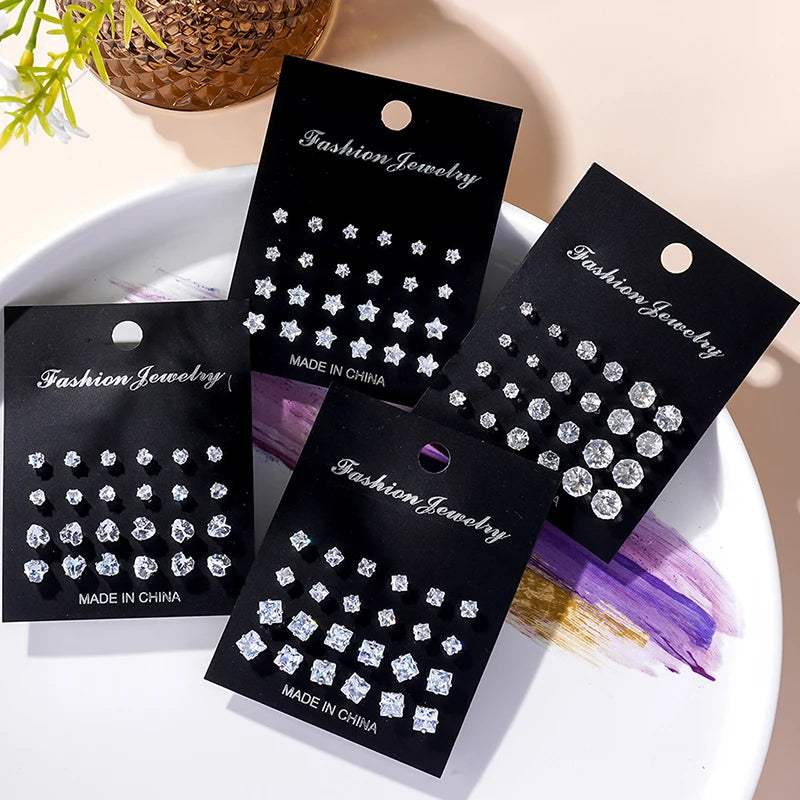 1Set   For Women Men Jewelry Accessories Gifts Fashion Luxury Rhinestone Stud Earrings Set Shiny Simple Wedding Stud Earrings