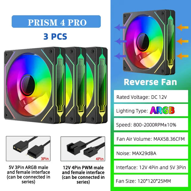 ICE Whale Prism 4 PRO PC Case Fan 120mm  ARGB Cyclic Mirror Light Effect PWM 800-1800RPM CPU Cooler ventilador