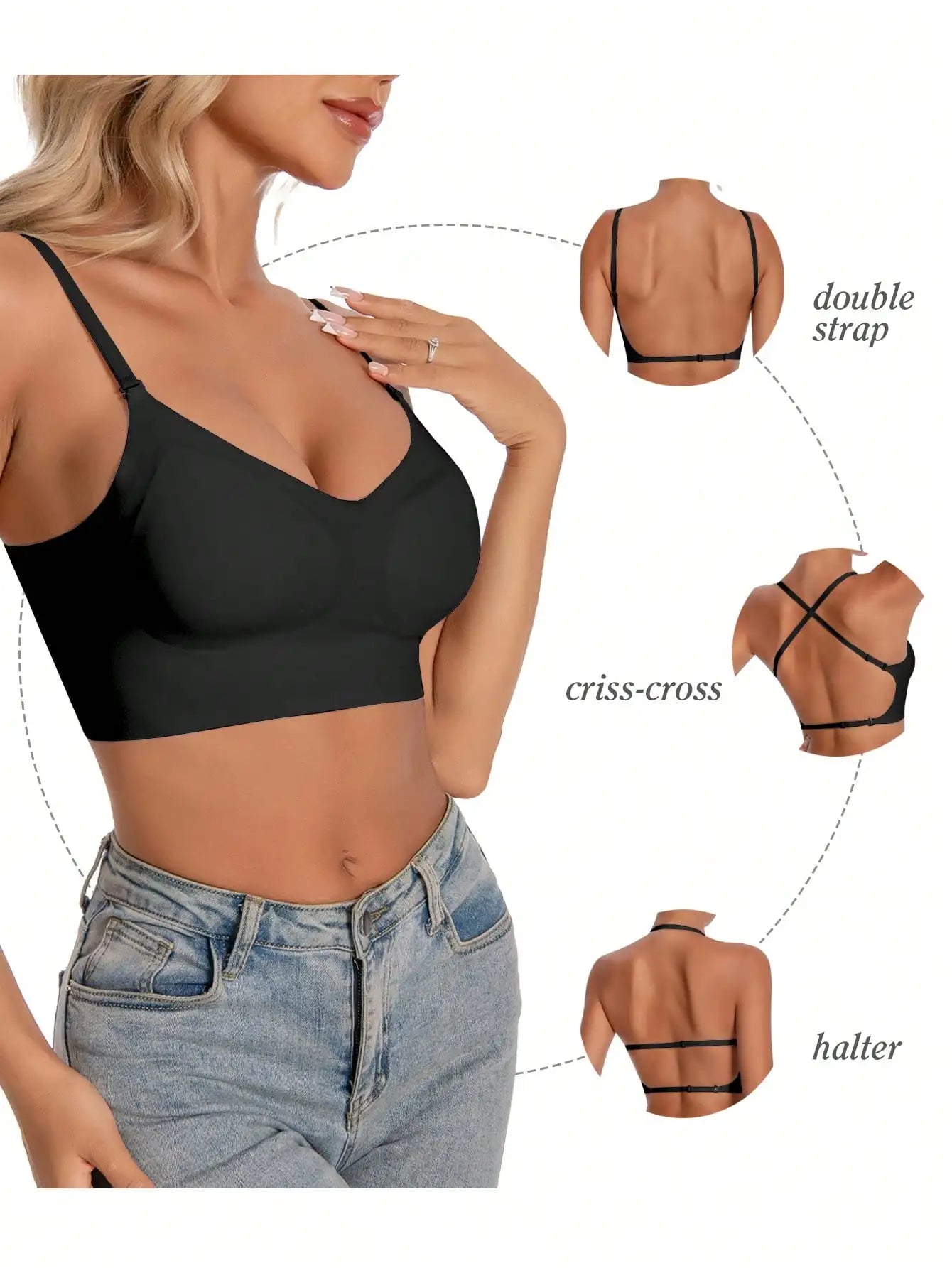 Women's Seamless Backless bra backless strapless underwear Summer bra Sexy Bra,Three types of straps,adjustable shoulder straps