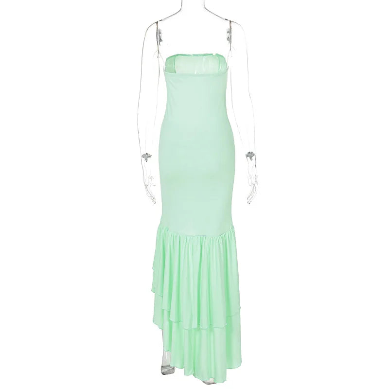 Ladies Summer Ruffle New Fashion Elegant Evening Party Dress Women Sleeveless Backless Tube Bodycon Maxi Dresses Female Clubwear