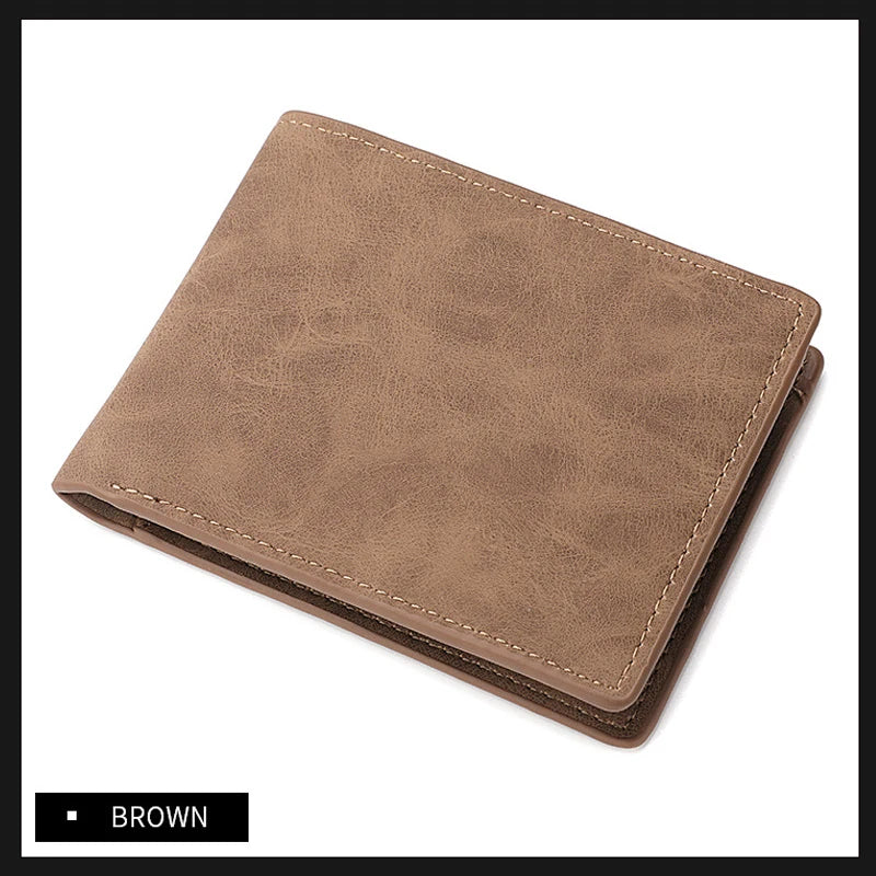 Men's Genuine PU Leather Wallet - Short Vintage Zipper Design with Money Clip, Soft Business Wallet for Students