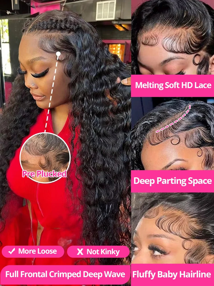 13x6 HD Full Water Wave Curly Lace Frontal Wig 250% Density Brazilian 13x4 Loose Deep Wave Human Hair Wigs For Women 40 42 Inch