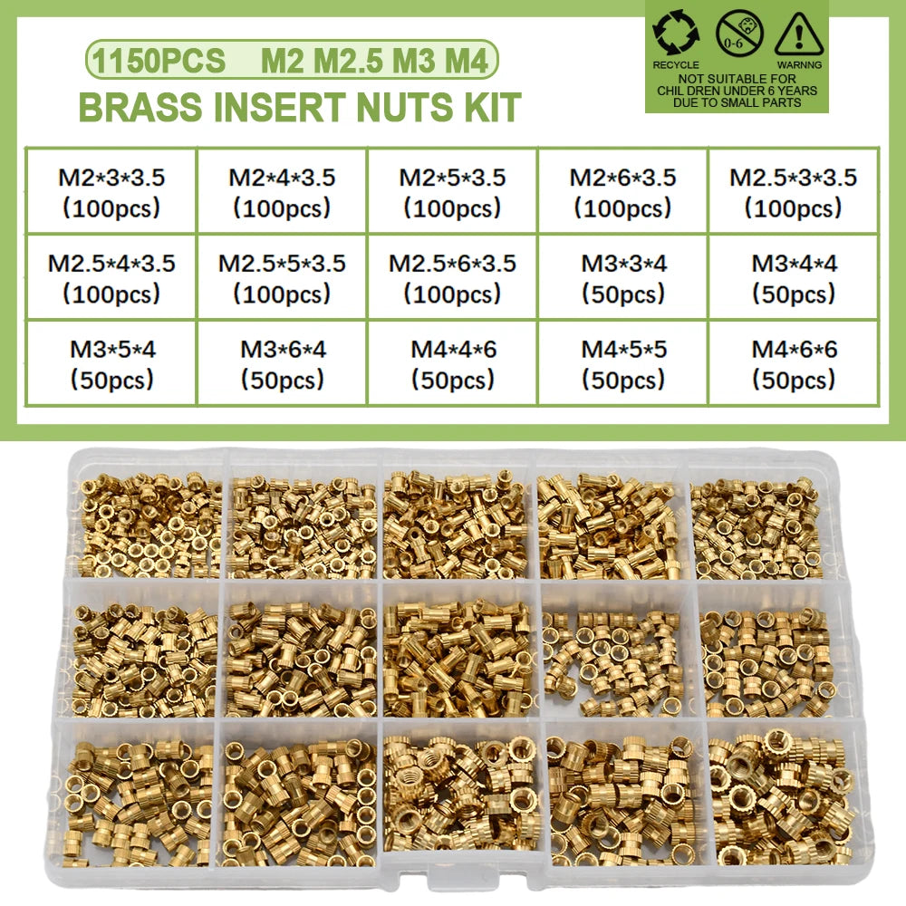 M2 M2.5 M3 M4 M5 M6 Heat Brass Insert Nut Metric Threaded Inserts Hot Melt Knurled Copper Nuts For 3D Printing Assortment Kit