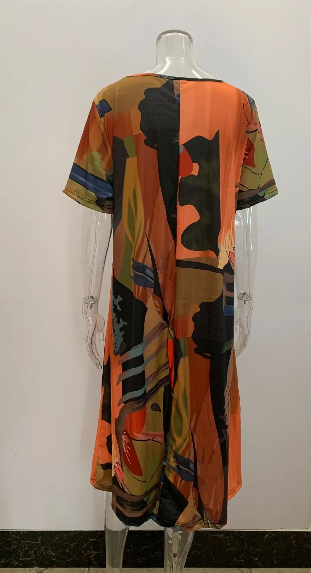 Plus size European and American cross-border summer dress casual short sleeve round neck print loose dress