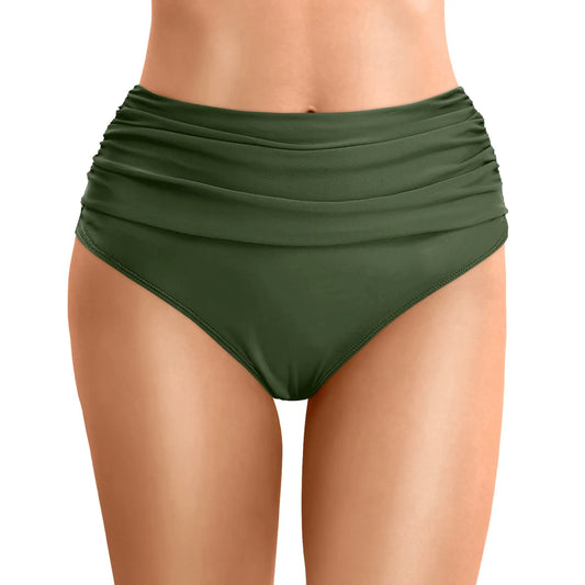 Women Plus Size High Waist Bikini Bottoms Swim Briefs Beach Shorts Ruched Bottom High Cut Swim Bottom Full Coverage Underwear