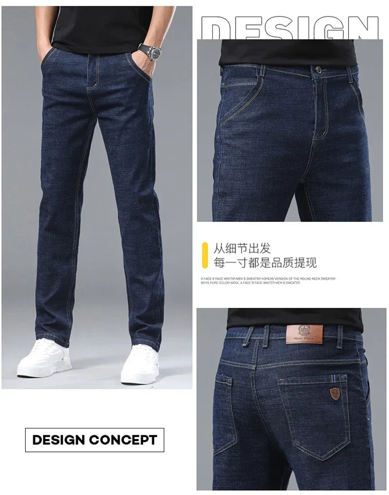 Fashion Men Jeans Stretch Straight Leg Casual Slim Fit Denim Pants Male Brand Luxury Design Business Classic Trousers Large Size