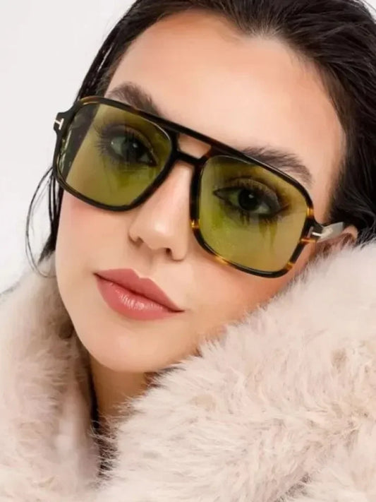 Vintage Oversized Square Sunglasses Women Double Bridge T-Design Brand Trendy Fashion Designer Eyewear Gafas De Sol De Mujeres
