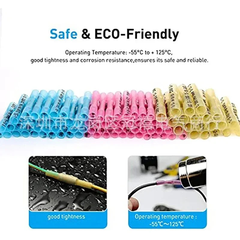 10/50/100/200PCS Heat Shrink Butt Wire Connectors AWG 24-10 0.3-6.0mm2 Waterproof Insulated Automobile Wire Cable Crimp Terminal