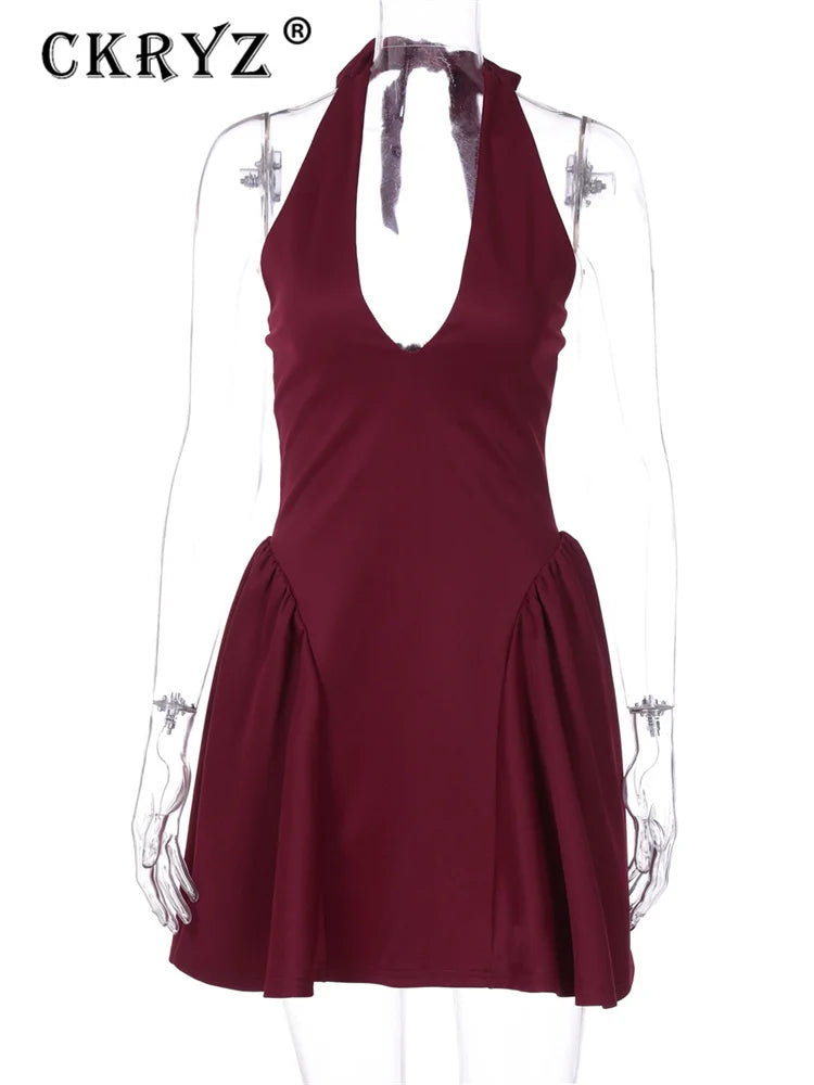 Ladies Summer Elegant Evening Party Maxi Dress Women Sleeveless V-Neck Backless Halter Fashion Birthday Long Dresses 2025 Club