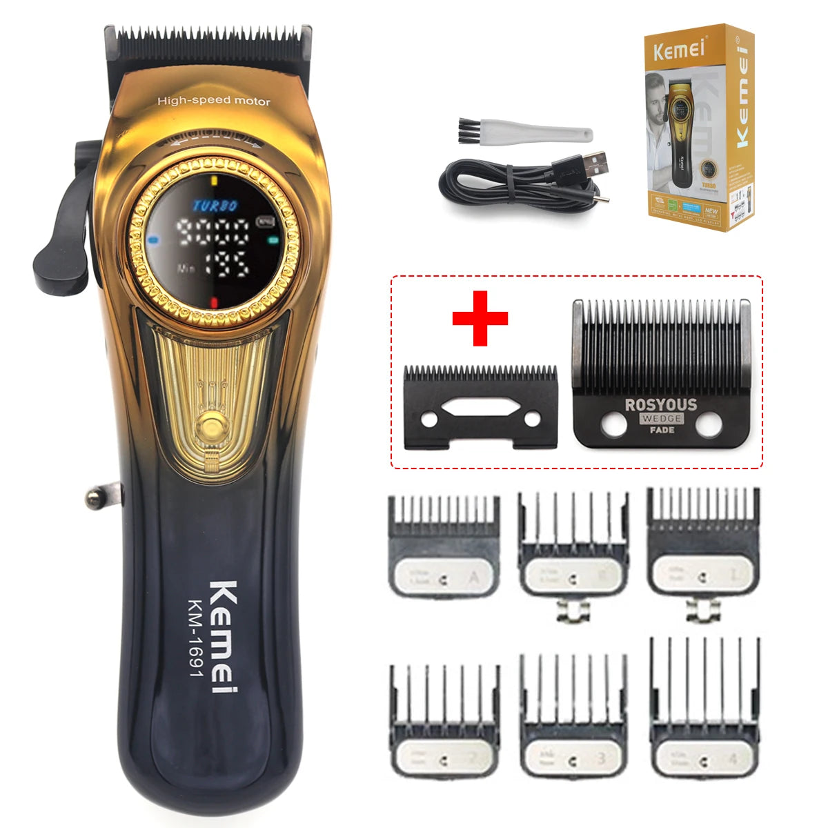 9000RPM 10W Kemei KM-1691 Professional Hair Clipper for Men LED Display Rotation Adjustment Hair Cutting Machine Hair Trimmer