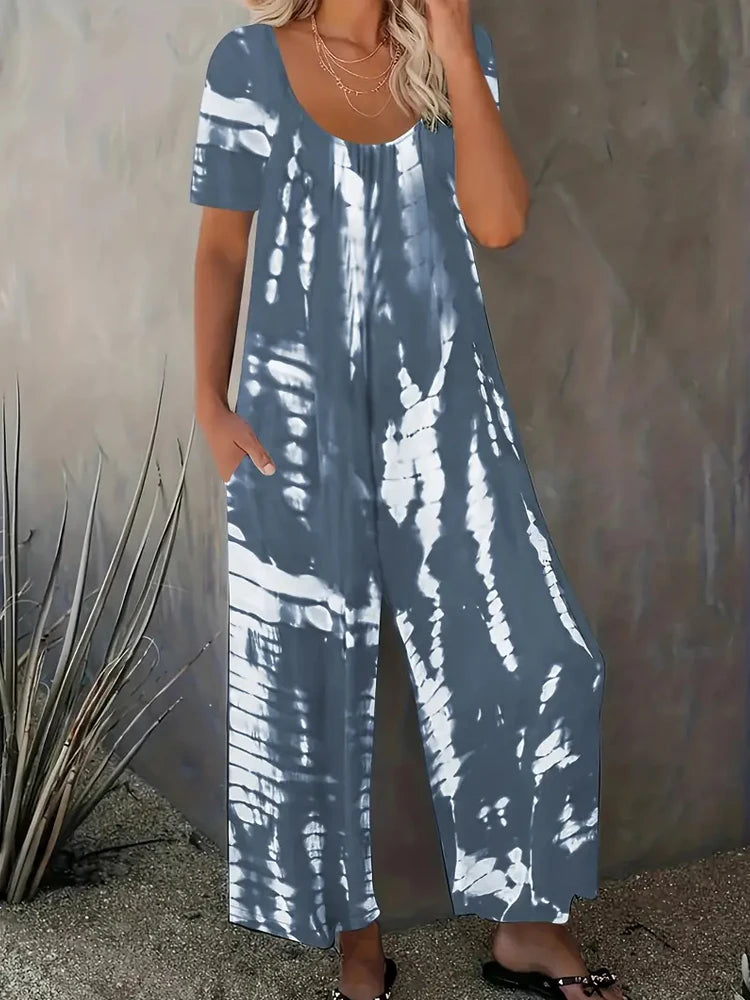 Plus Size 0XL-5XL Summer Rompers Overalls Women's Solid Color Jumpsuit with Pockets Casual Fashion Short Sleeve Jumpsuits