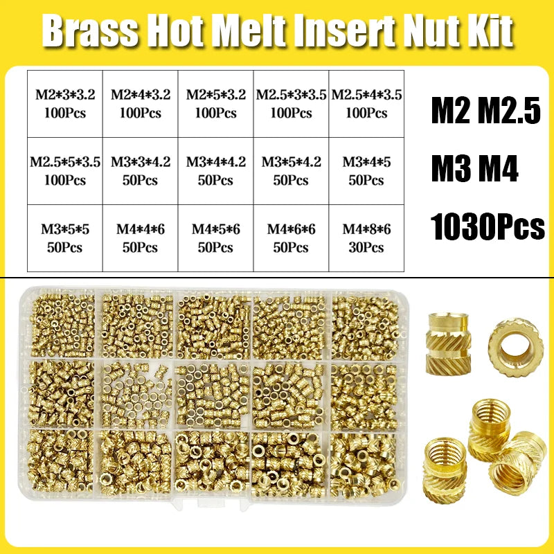 Brass Threaded Insert Nut Kit M2 M2.5 M3 M4 M5 M6 M8 Hot Melt Heat Knurled Embed Injection Copper Insertnut for 3D Print Plastic