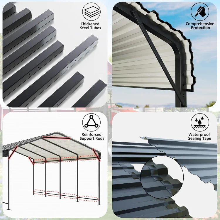 Carport 12x20 FT Metal Carport with Enhanced Base Outdoor Heavy Duty Garage Galvanized Car Shelter for Pickup, Boat, Car and Tra