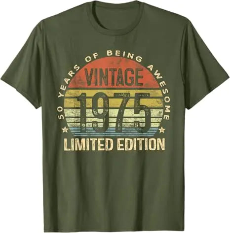 Vintage 1975 Limited Edition 50-Year-Old Gifts 50th Birthday T-Shirt Women Men Fashion Awesome Saying Tee Mama Dad B-day Present