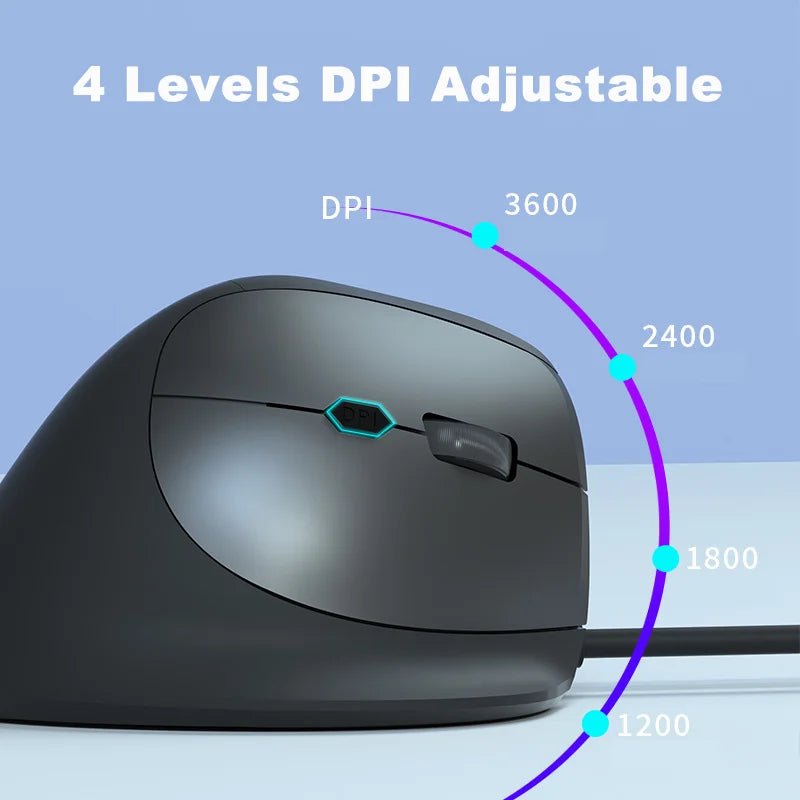Wired Vertical Mouse Low Noise Button Ergonomics Design 3600 DPI Adjustable With Finger Support Mause Office Use Or Play Game