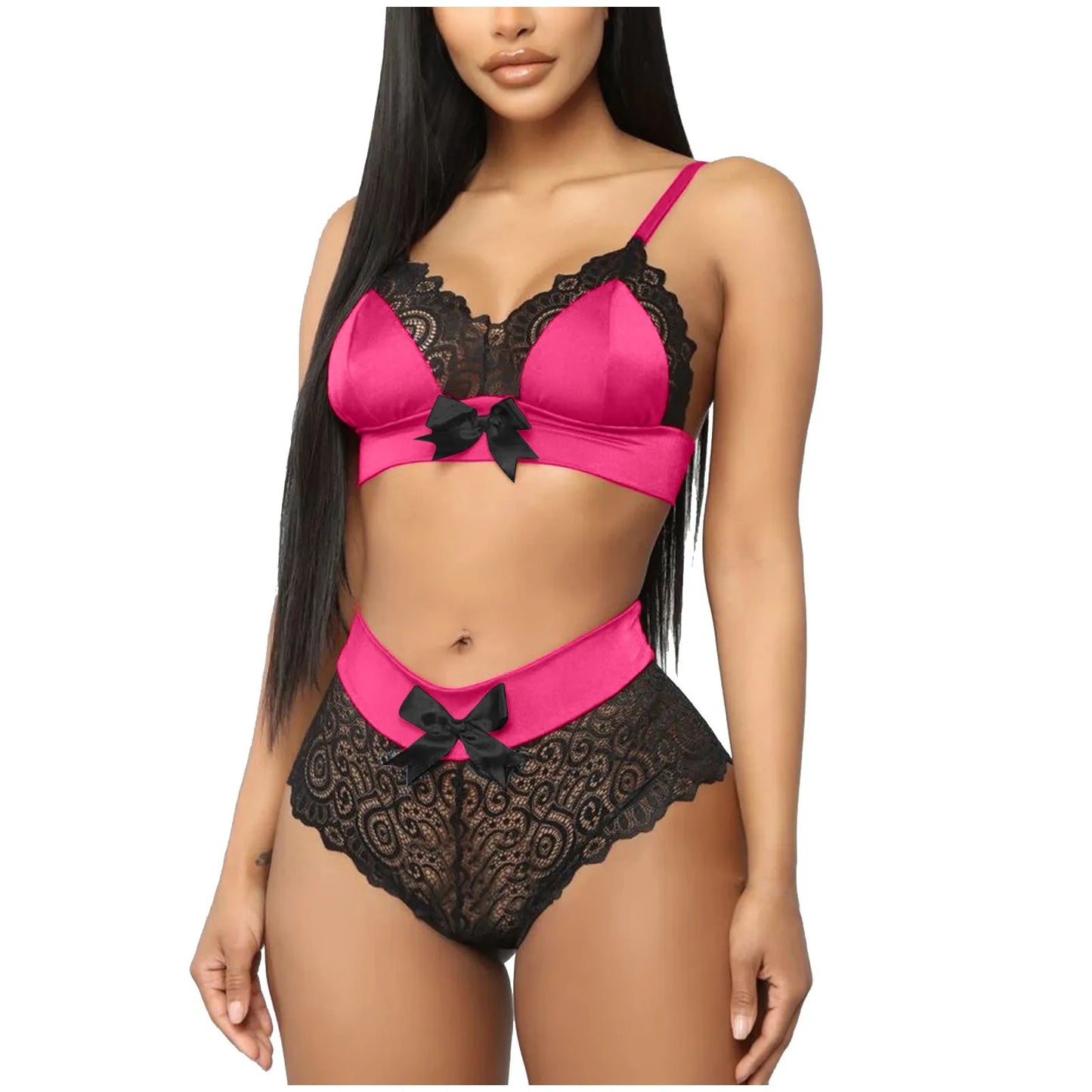 Underwear for Women Female Lace Edge Bow Knot Split Lingerie Ladies Two-Piece Push Up Bra Lingerie Female Hollow Mesh Panty