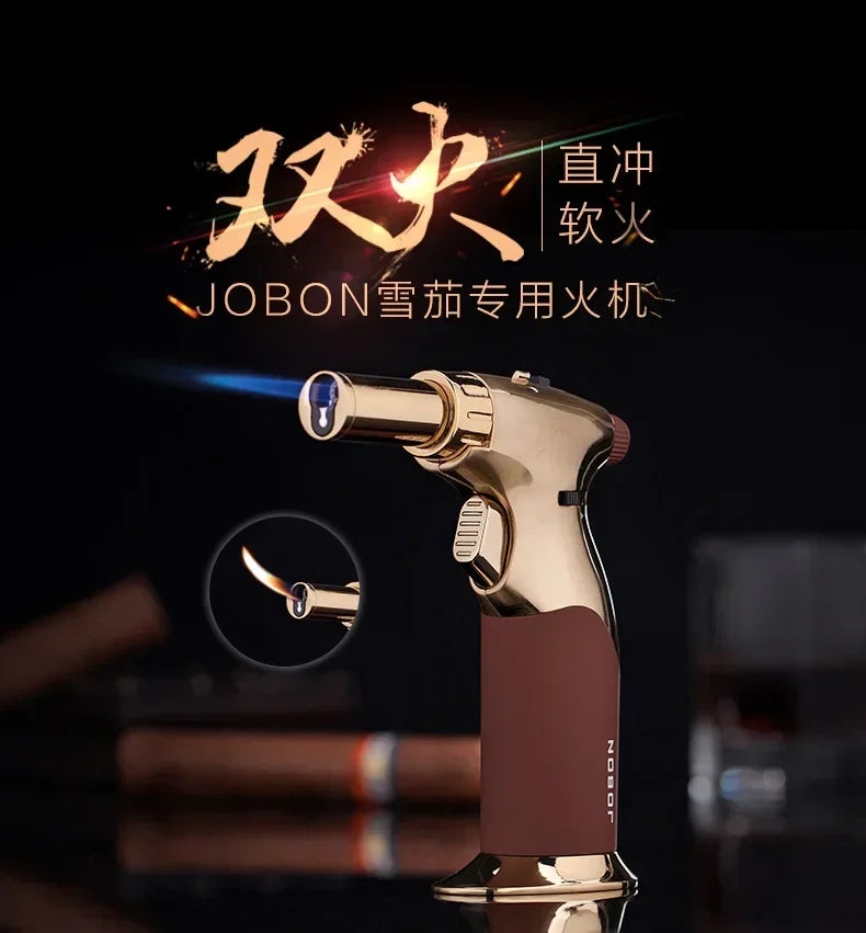 JOBON Metal Creative Double Fires Gas Torch Lighter Jet Flame Switching Open Flame Safety Lock Switch BBQ Cigar Lighters Smoking