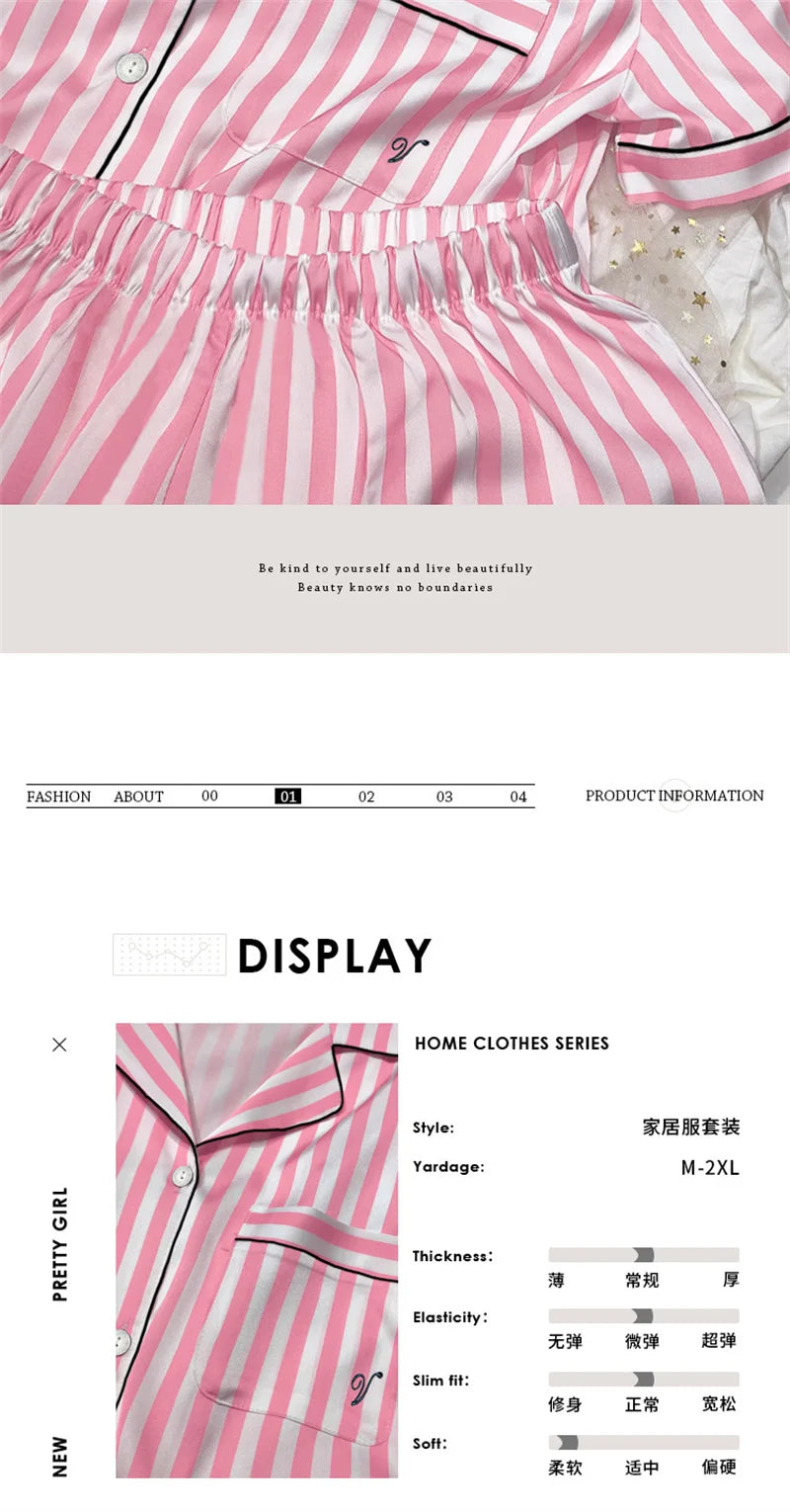 Spring Summer Ladies Faux Silk Polyester Elegant Women Pajama Sets Sexy Satin Homewear Luxury Pyjamas Female Sleepwear Fashion 1