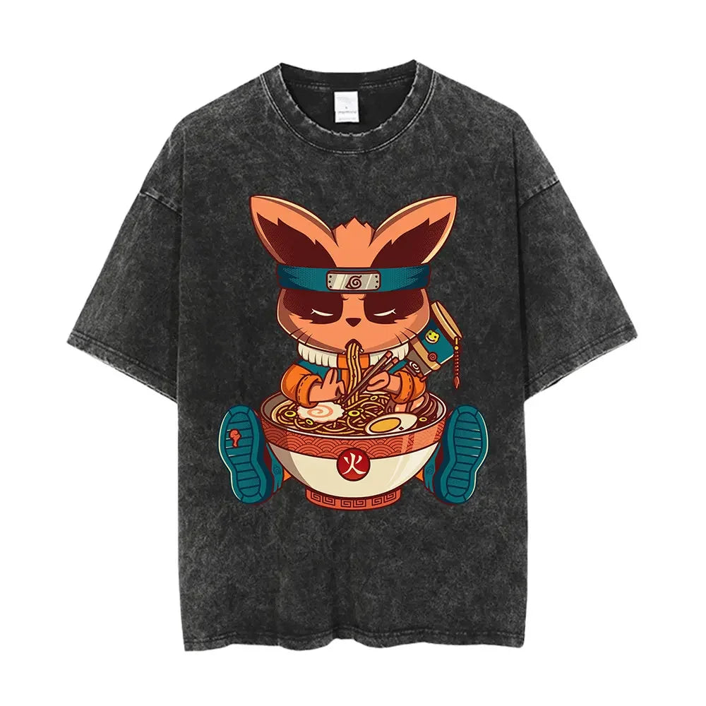 Men Washed Anime Naruto Print T Shirt Hip Hop Streetwear T-Shirt Harajuku Cotton Short Sleeve Casual Tshirt Summer Tops Tees