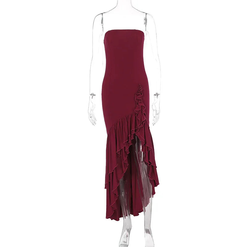 Ladies Summer Ruffle New Fashion Elegant Evening Party Dress Women Sleeveless Backless Tube Bodycon Maxi Dresses Female Clubwear