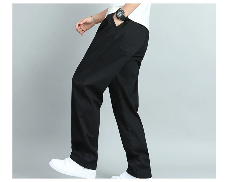 Big Size Men's Casual Cotton Trousers Loose Fit Straight Pants Multi Pocket Big Man Long Pants Mens Jogger Pants Summer Autumn