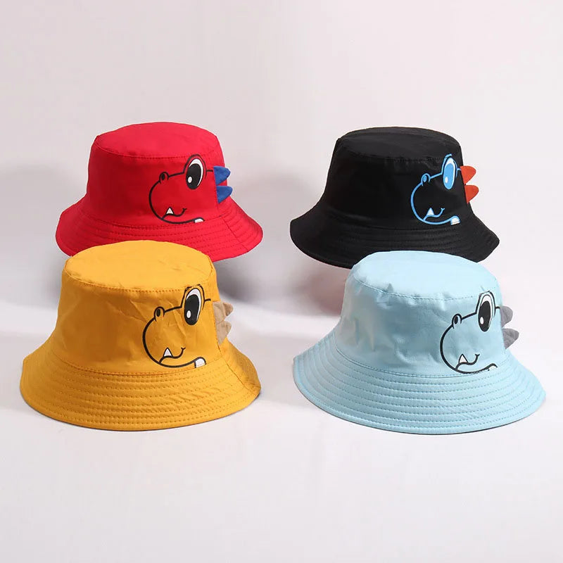 Cartoon Dinosaur Bucket Hat For Baby Sunshade Fisherman Hats 1-3Year Girl Boy Kids Sun Protection Basin Cap Cute Children Visors