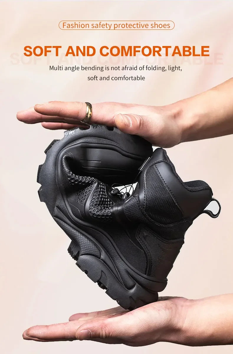 Rotary Buckle Work Boots Safety Steel Toe Shoes Men Breathable Safety Shoes Brand Indestructible Shoes Puncture-Proof work Shoes
